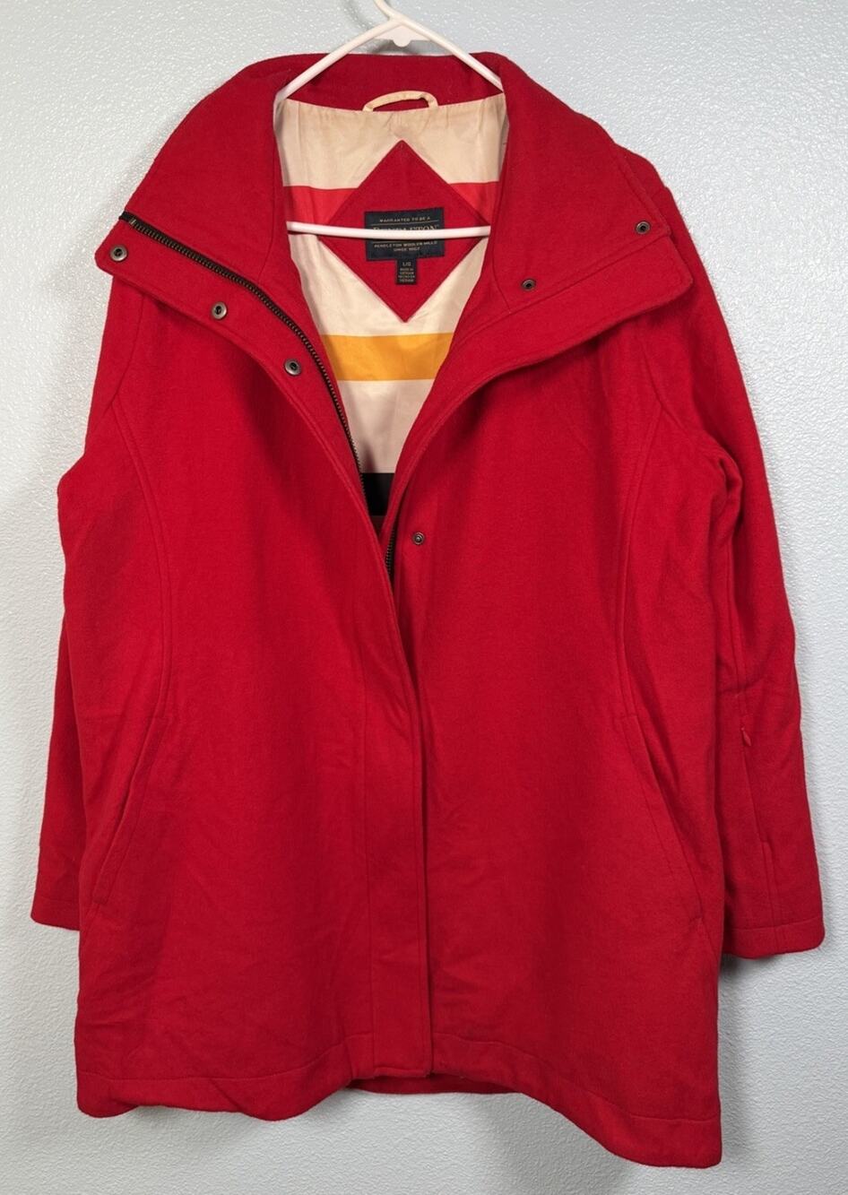 Pendleton Wool Coat Womens Large Red National Park Stripe Lined Jacket